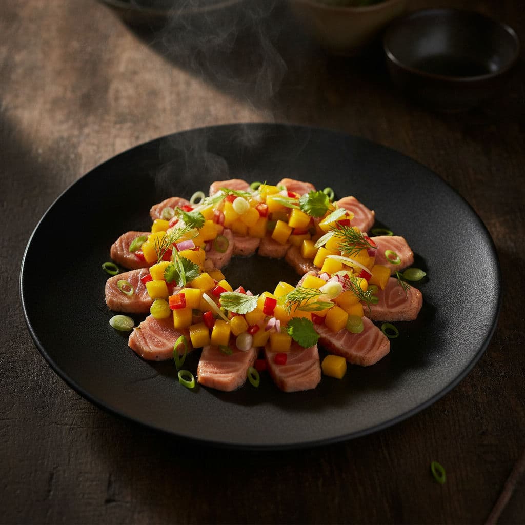 Asiatisk Lakse-Tataki med Mangosalsa